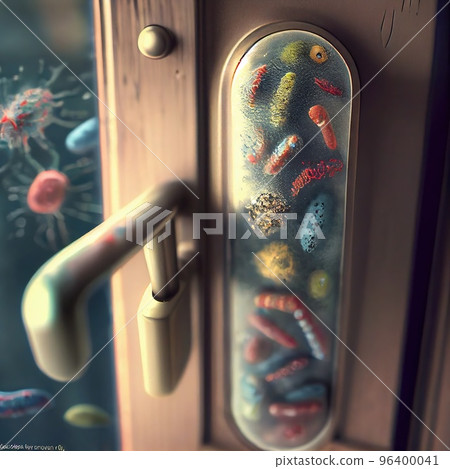 Bacteria and viruses on the door handle in the store Bacteria and viruses on the door handle in the store 96400041