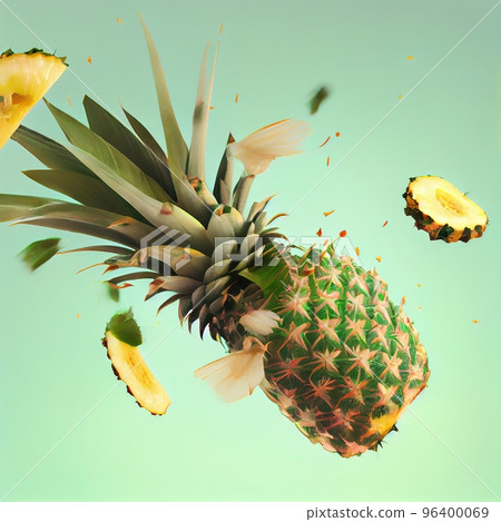 Background of a flying juicy pineapple 96400069