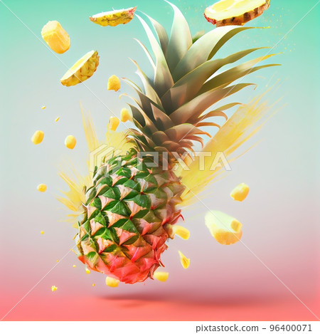 Background of a flying juicy pineapple 96400071