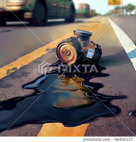 A spot of leaking engine oil on the asphalt A spot of leaking engine oil on the asphalt 96400157