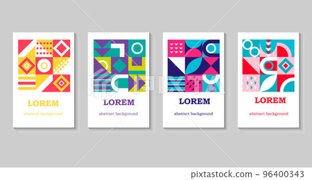 Geometric poster templates. Bauhaus style covers with abstract geometry. Minimalistic shapes with circles, triangles and squares. Geometric poster templates. Bauhaus style covers with abstract geometry. Minimalistic shapes with circles, triangles and squares. 96400343