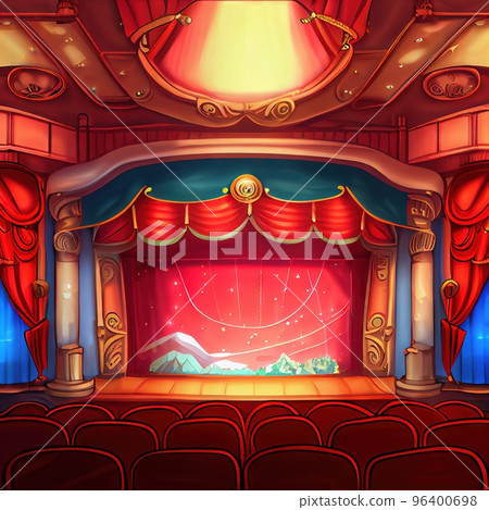 Cartoon theater stage with red curtains for comedy and drama actor presentation 96400698