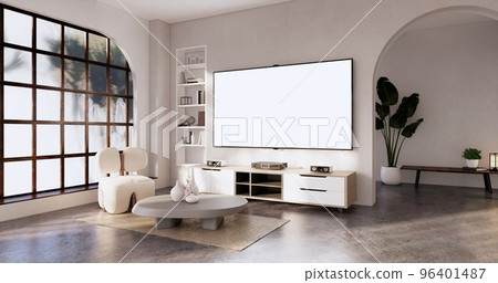 Wooden cabinet in Muji empty room, Japandi minimal designs. 3D rendering Wooden cabinet in Muji empty room, Japandi minimal designs. 3D rendering 96401487