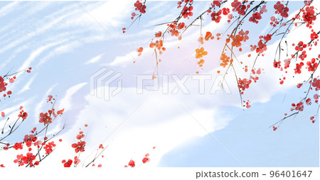 Japanese sakura blossom on blue sky background. Traditional oriental ink painting sumi-e, u-sin, go-hua. 96401647