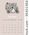 Vertical vector calendar for september 2023 with cartoon grey cat. Funny hand drawn pet.  Week starts on Sunday. For size a4,a5,a3. 96401968