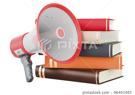 Books with megaphone. 3D rendering Books with megaphone. 3D rendering 96401985