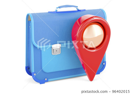 Map pointer with schoolbag. 3D rendering Map pointer with schoolbag. 3D rendering 96402015