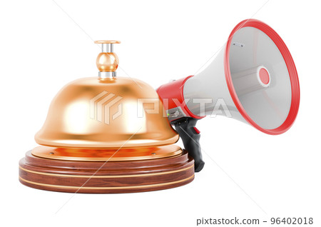 Megaphone with reception bell. 3D rendering Megaphone with reception bell. 3D rendering 96402018