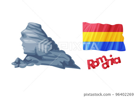 Flag of Romania and Stone Rock as Traditional Symbol and Object Vector Set Flag of Romania and Stone Rock as Traditional Symbol and Object Vector Set 96402269