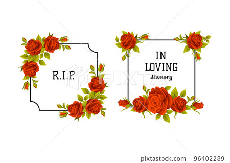 Funeral Red Rose Frame with Quote and Inscription Vector Set Funeral Red Rose Frame with Quote and Inscription Vector Set 96402289