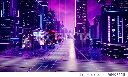 Futuristic transport vehicle with metaverse city. 3d render Futuristic transport vehicle with metaverse city. 3d render 96402356