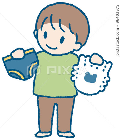 一個男孩比較褲子和尿布的插圖 96403975