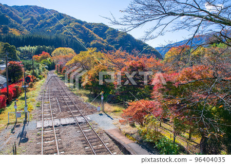 Sawairi Station View from the overpass Watarase Keikoku Railway Autumn scenery 96404035