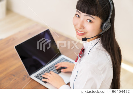 Girl studying on computer school uniform correspondence learning Girl studying on computer school uniform correspondence learning 96404452