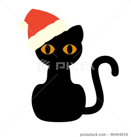 Illustration of a black cat wearing a Santa hat Illustration of a black cat wearing a Santa hat 96404858