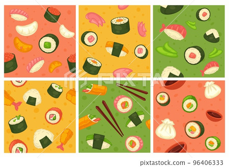 Decorative pattern set with japanese sushi menu 96406333