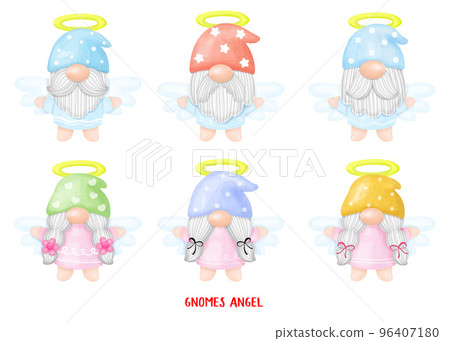 Gnomes Angel funny watercolor Clipart 96407180