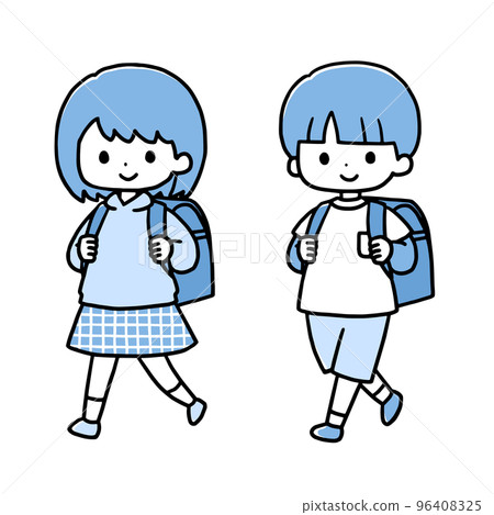 Elementary school girls and boys walking 96408325