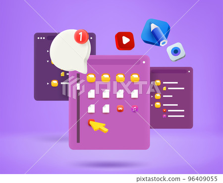 Searching media content on computer. 3d vector concept 96409055