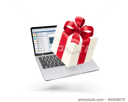 laptop with gift box. 3d vector illustration laptop with gift box. 3d vector illustration 96409079