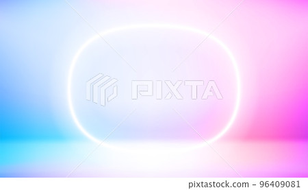 Empty studio with vivid hologram glow effect and neon frame. Vector 3d banner with copy space 96409081