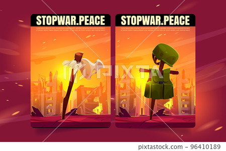 Set of stop war cartoon banner vector illustration 96410189