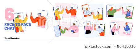 People using video chat app on smartphone 96410336