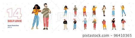 Young people showing self-love emotions Young people showing self-love emotions 96410365