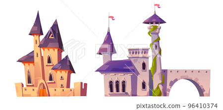 Set of cartoon fantasy castles isolated on white 96410374