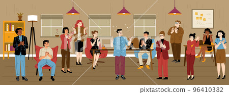 People clap, team congratulate colleague in office People clap, team congratulate colleague in office 96410382