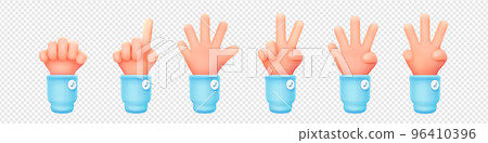 Set of 3D hand showing one to five fingers, fist 96410396