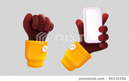3d render black hand fist and palm hold smartphone 3d render black hand fist and palm hold smartphone 96410398