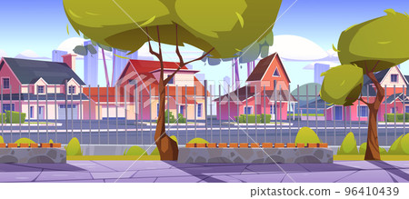 Suburb houses, street, countryside townscape view Suburb houses, street, countryside townscape view 96410439