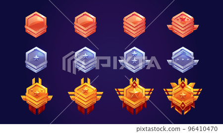 Game rank icons, bronze, silver and gold badges Game rank icons, bronze, silver and gold badges 96410470