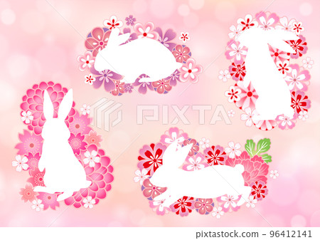 2023 Japanese style rabbit silhouette New Year's card 96412141