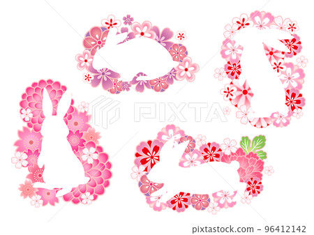 2023 Japanese style rabbit silhouette New Year's card 96412142