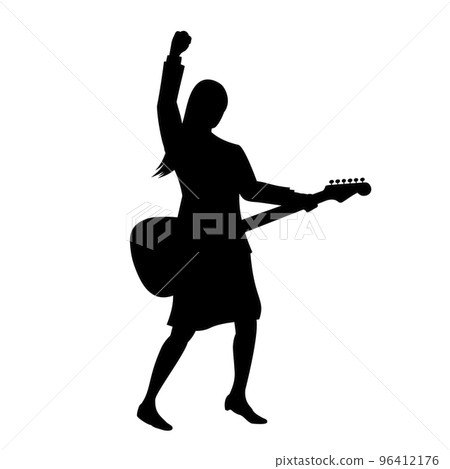 彈吉他的女性上班族的插圖圖像 96412176