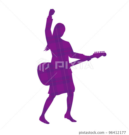 一名女性辦公室工作人員彈吉他檢查模式的插圖圖像 96412177