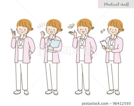 Young female nurse facial expression illustration set 96412593