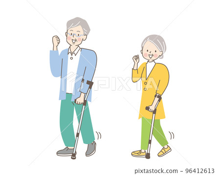 Illustration material of senior men and women walking with a cane 96412613