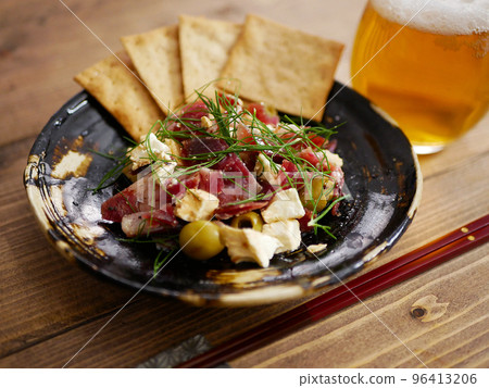 Uncured ham, cheese and olive Japanese dish 96413206