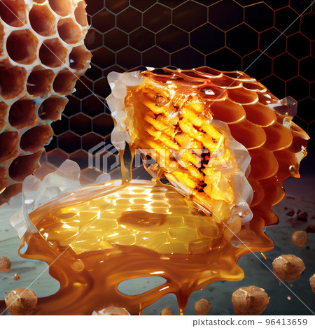 Honeycomb with flowing honey Honeycomb with flowing honey 96413659