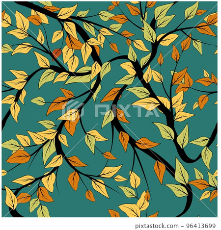 Spring botanical print. Vector retro floral seamless pattern. Seamless pattern abstract leaf.  96413699