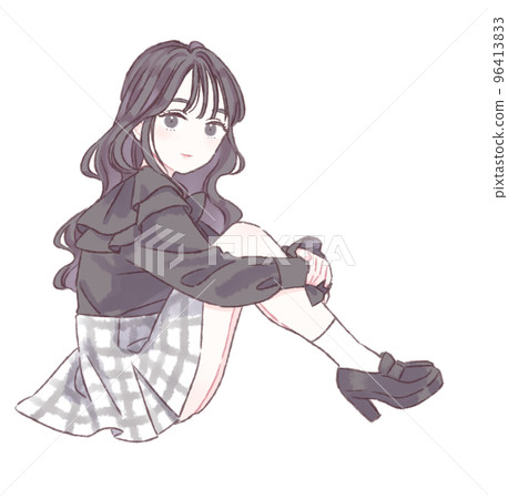 Woman sitting sideways Miniskirt black blouse 96413833