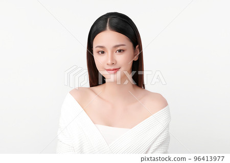 Beautiful young asian woman with clean fresh skin on white background, Face care, Facial treatment, Cosmetology, beauty and spa, Asian women portrait. 96413977