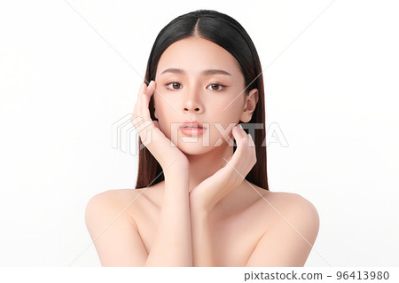 Beautiful young asian woman with clean fresh skin on white background, Face care, Facial treatment, Cosmetology, beauty and spa, Asian women portrait. Beautiful young asian woman with clean fresh skin on white background, Face care, Facial treatment, Cosmetology, beauty and spa, Asian women portrait. 96413980