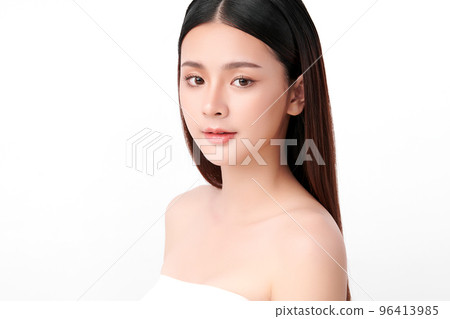 Beautiful young asian woman with clean fresh skin on white background, Face care, Facial treatment, Cosmetology, beauty and spa, Asian women portrait. 96413985