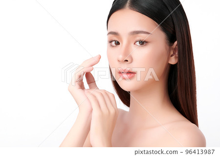 Beautiful young asian woman with clean fresh skin on white background, Face care, Facial treatment, Cosmetology, beauty and spa, Asian women portrait. Beautiful young asian woman with clean fresh skin on white background, Face care, Facial treatment, Cosmetology, beauty and spa, Asian women portrait. 96413987