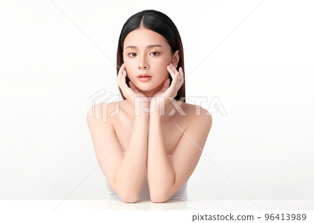 Beautiful young asian woman with clean fresh skin on white background, Face care, Facial treatment, Cosmetology, beauty and spa, Asian women portrait. 96413989
