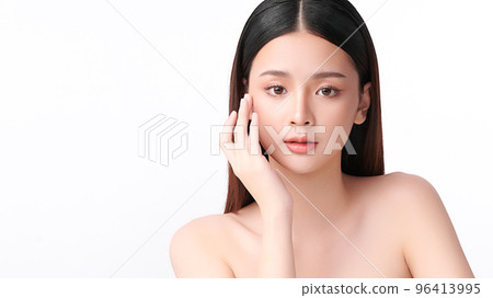 Beautiful young asian woman with clean fresh skin on white background, Face care, Facial treatment, Cosmetology, beauty and spa, Asian women portrait. 96413995
